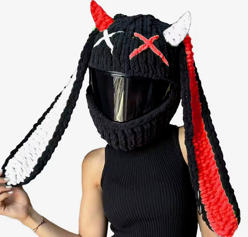 Red white and black bunny